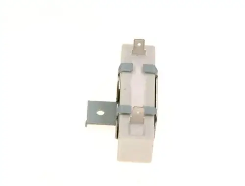 Widerstand von Bosch, mit metallischen Halterungen und einer transparenten Hülle, zur elektrischen Verbindung und Temperaturkontrolle in Geräten geeignet.